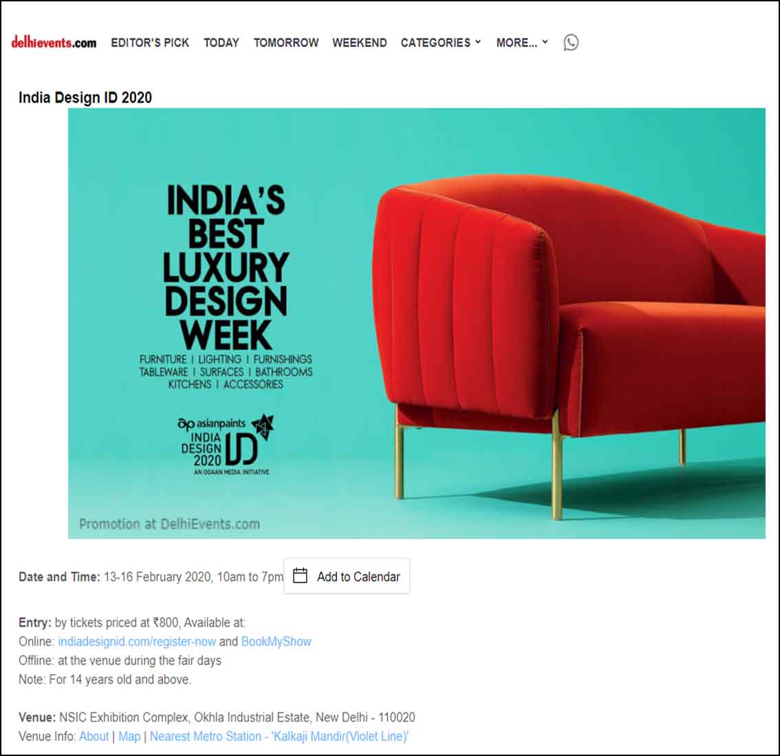 India's best Luxury Design Week - India Design ID 2020- February 2020